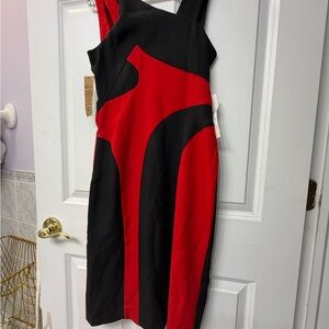 Black & Red Colorblocked Sleeveless Dress